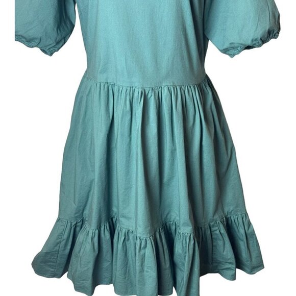 Peter Som Collective Dress‎ Womens 12 Green Puff Sleeve Tie Fit And Flare Mini - Picture 6 of 12